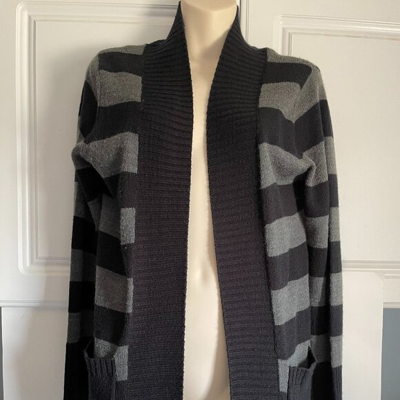Long Black Gray Striped Cardigan - NWD Size S - Picture 2 of 10